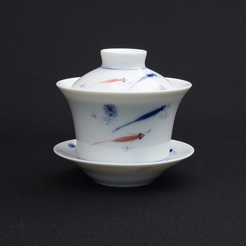 手繪青花-903蓋杯［藍+紅魚］-缺貨