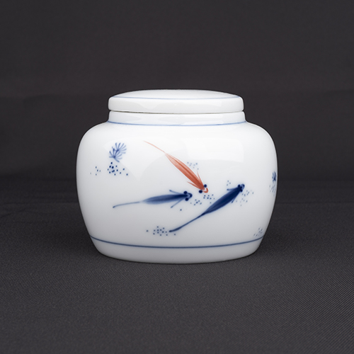 手繪青花-R108茶罐 ［藍+紅魚］