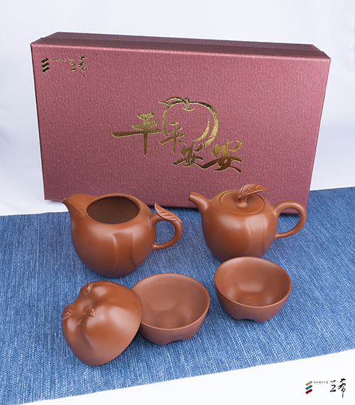 平平安安蘋果茶組 - 朱泥 (1壺1海3杯)