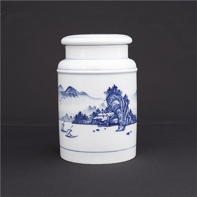 手繪青花-C37茶葉罐［山水］-缺貨