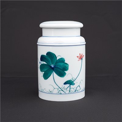 手繪青花-C37茶葉罐［彩荷］-缺貨