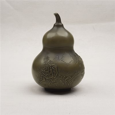 葫蘆堆雕山水茶罐-窯變 
