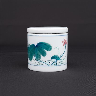 手繪青花-R128茶罐［彩荷］-缺貨