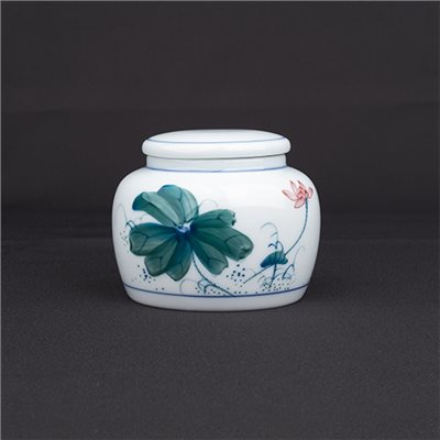 手繪青花-R72茶罐［彩荷］